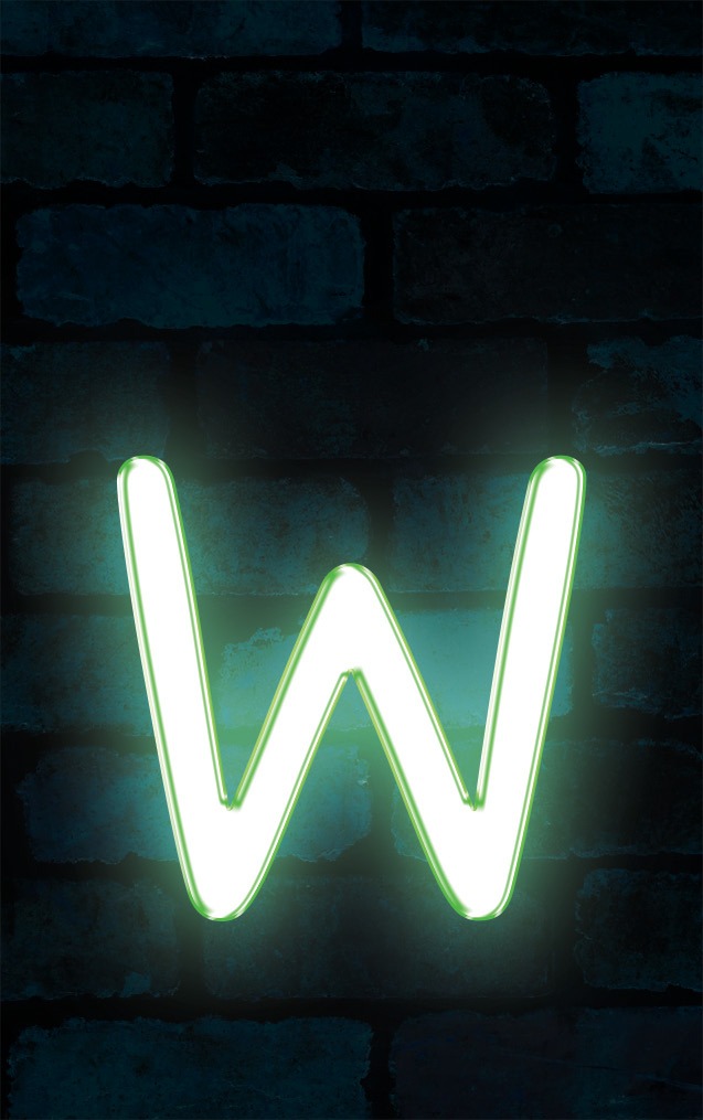 Neon Sniglet Green Letter - W