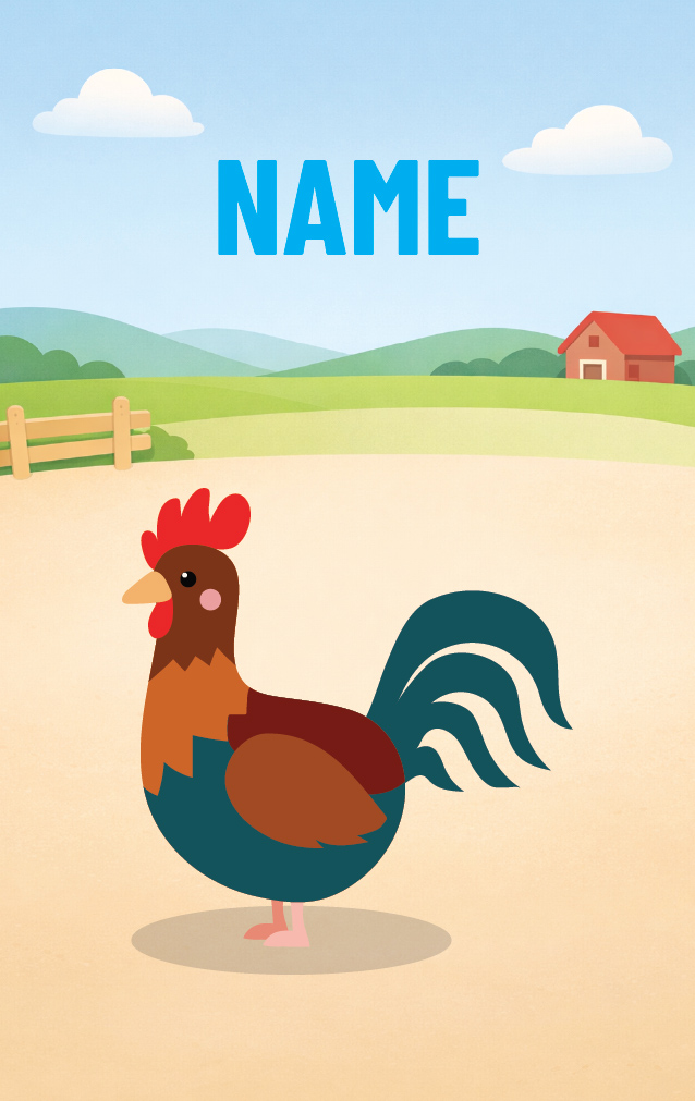 Cute Cartoon Rooster — proof front